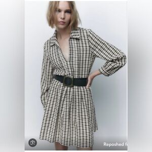 ZARA JHONY CLLAR CHECK PRINT MINI DRESS